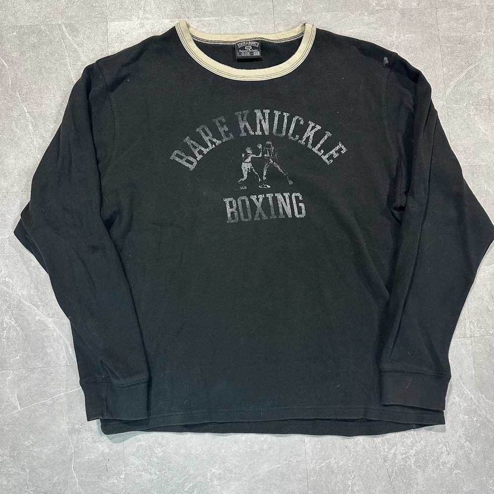 Steve and Barrys Mens XXL Black Bare Knuckle Boxing Waffle Knit Thermal Shirt